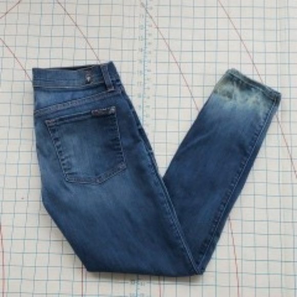 7 For All Mankind The Cropped Skinny Slim Women's 27 Jeans 28x27 Denim Dark USA - Picture 1 of 10